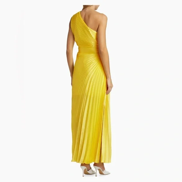 Milly Estelle Pleated Satin One-Shoulder Dress Size 6 - Picture 5 of 12